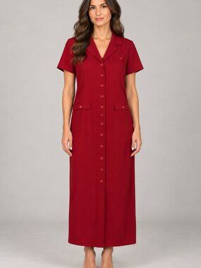 Positive Attitude 14 Red Button Front Maxi Shirt Dress Fall Dress Vintage